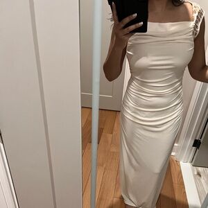 Ivory Cowl Neck Floor Length Dress